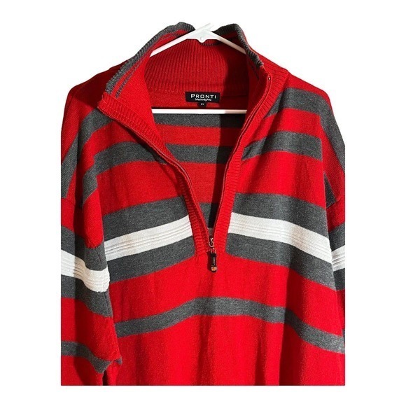 Pronti Collection by Phita Mens Red/Gray Striped Long‎ Sleeve Sweater - Picture 1 of 7
